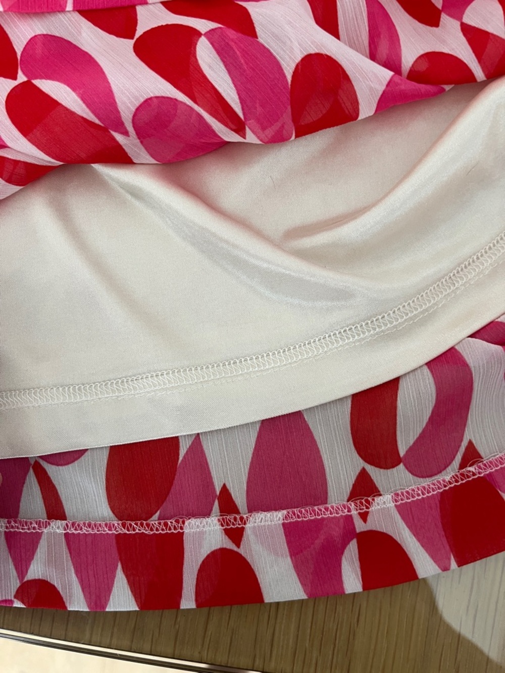 Sleeveless Pink & Red Patterned Mini Dress with Ruffle Collar and sleeve caps - Picture 9 of 11